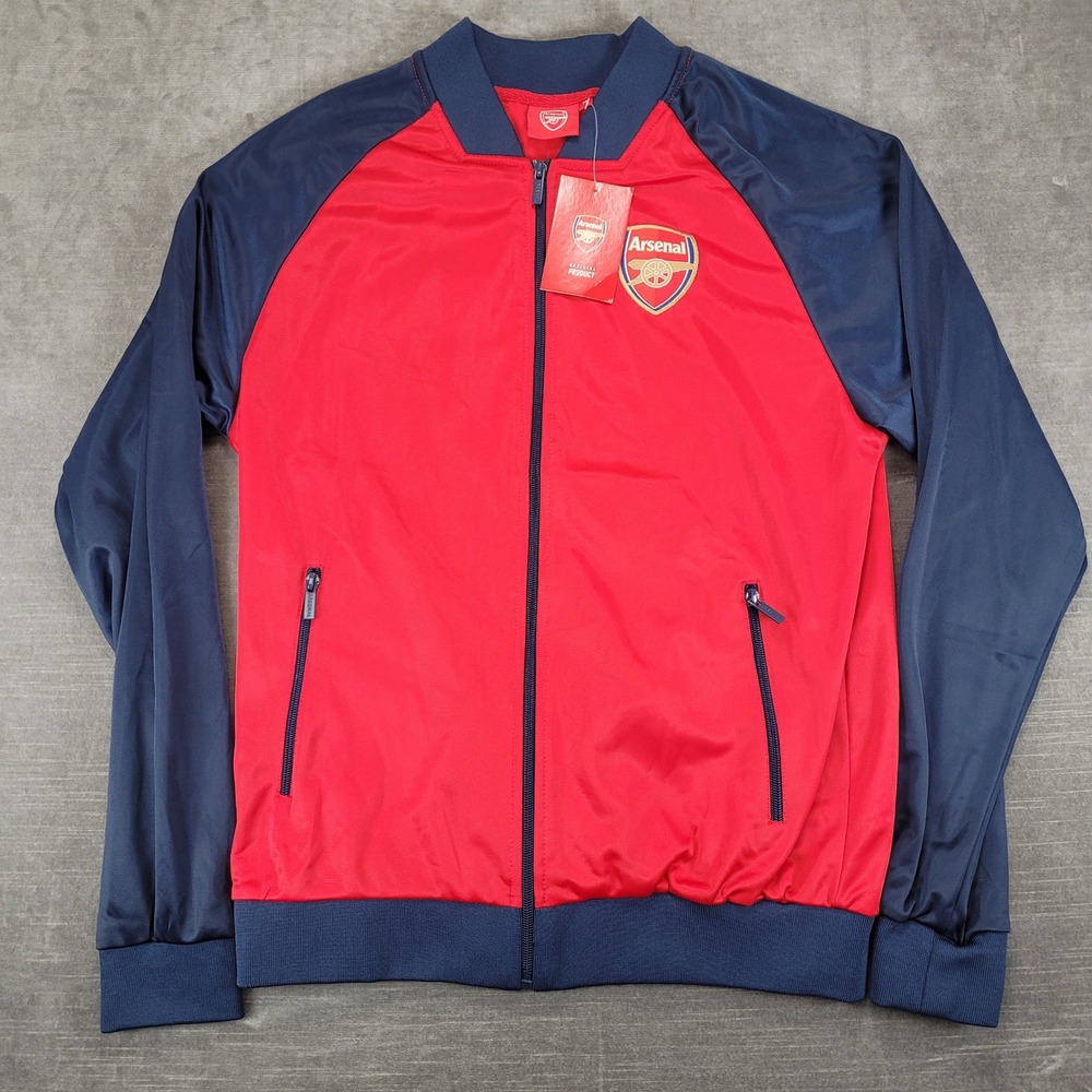 Arsenal FC Mens Tricot Track Jacket Red Navy Blue Full Zip Size Medium New